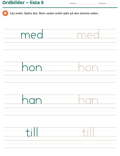 Ordbilder lista 5: med, hon, han, till