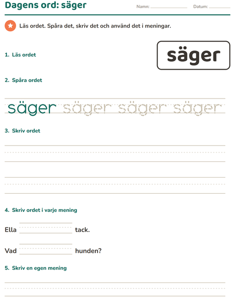 Förhandsvisning av Högfrekventa ord-arbetsblad för Förskoleklass