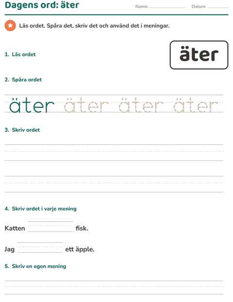 Förhandsvisning av Högfrekventa ord-arbetsblad för Förskoleklass