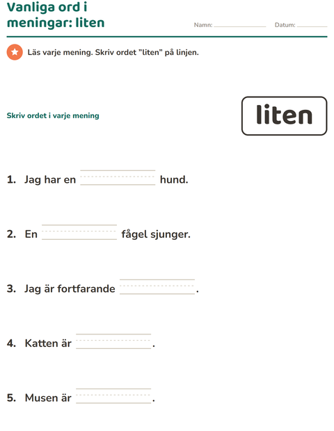 Förhandsvisning av Högfrekventa ord-arbetsblad för Förskoleklass