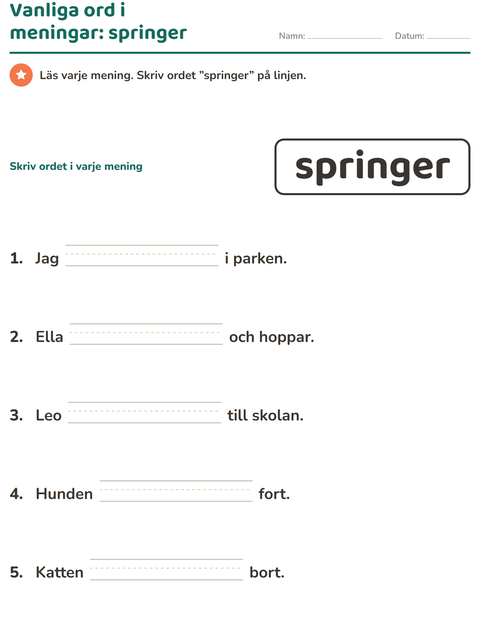 Förhandsvisning av Högfrekventa ord-arbetsblad för Förskoleklass