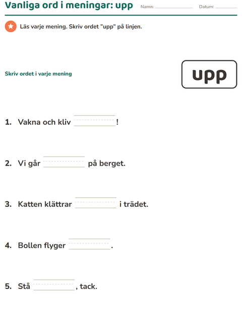 Förhandsvisning av Högfrekventa ord-arbetsblad för Förskoleklass