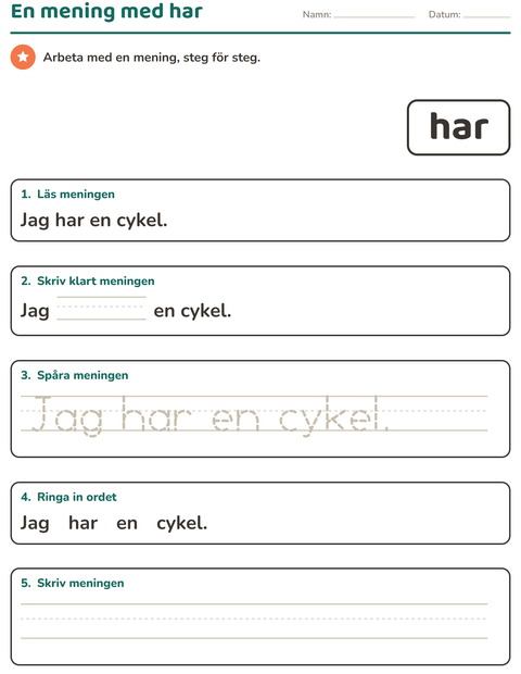 Förhandsvisning av Högfrekventa ord-arbetsblad för Förskoleklass