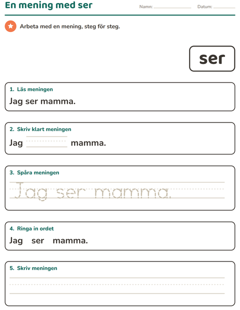 Förhandsvisning av Högfrekventa ord-arbetsblad för Förskoleklass