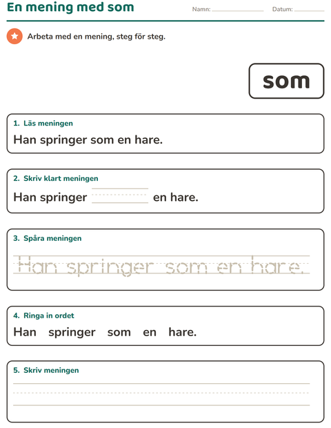 Förhandsvisning av Högfrekventa ord-arbetsblad för Förskoleklass