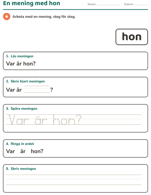 Förhandsvisning av Högfrekventa ord-arbetsblad för Förskoleklass