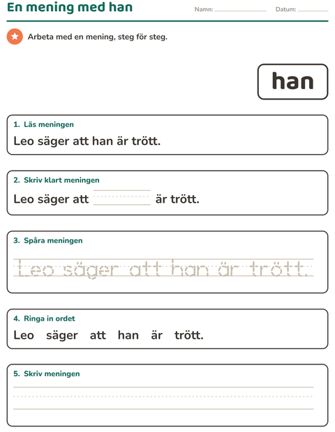 Förhandsvisning av Högfrekventa ord-arbetsblad för Förskoleklass