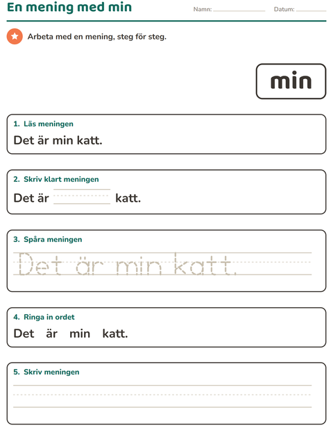 Förhandsvisning av Högfrekventa ord-arbetsblad för Förskoleklass