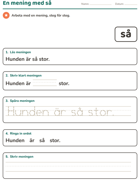 Förhandsvisning av Högfrekventa ord-arbetsblad för Förskoleklass