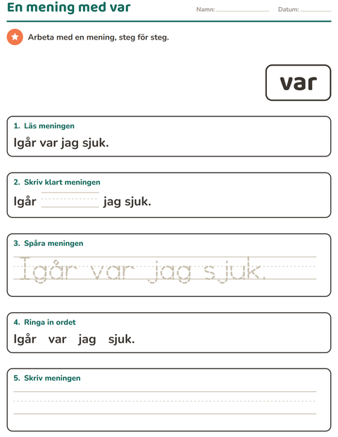 Förhandsvisning av Högfrekventa ord-arbetsblad för Förskoleklass