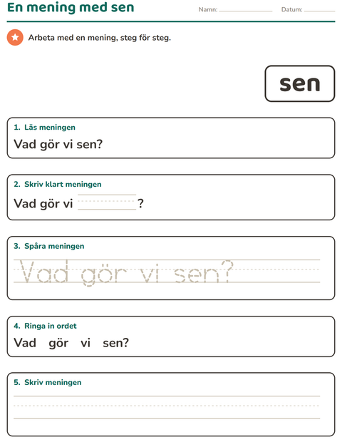Förhandsvisning av Högfrekventa ord-arbetsblad för Förskoleklass