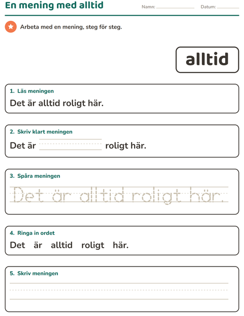 Förhandsvisning av Högfrekventa ord-arbetsblad för Förskoleklass