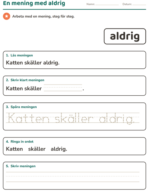 Förhandsvisning av Högfrekventa ord-arbetsblad för Förskoleklass