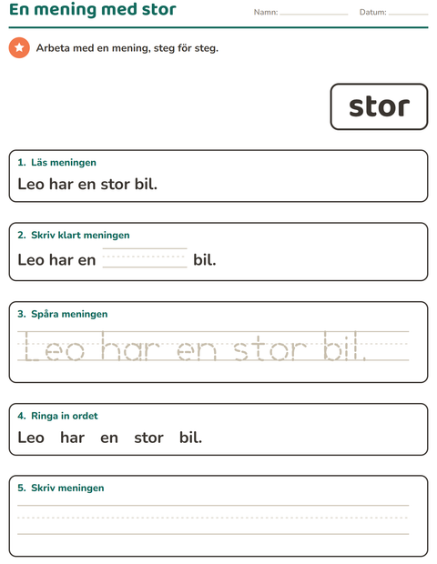 Förhandsvisning av Högfrekventa ord-arbetsblad för Förskoleklass