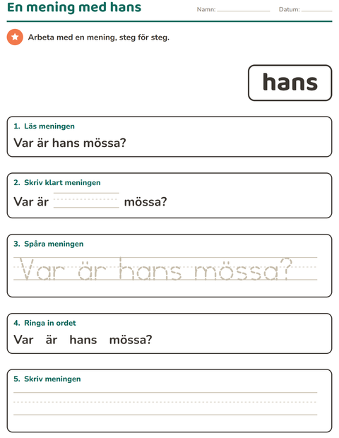 Förhandsvisning av Högfrekventa ord-arbetsblad för Förskoleklass