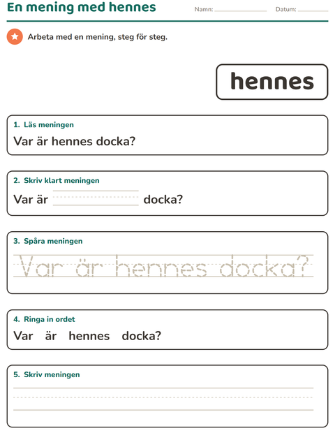 Förhandsvisning av Högfrekventa ord-arbetsblad för Förskoleklass