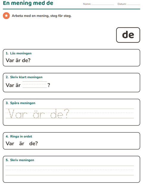 Förhandsvisning av Högfrekventa ord-arbetsblad för Förskoleklass