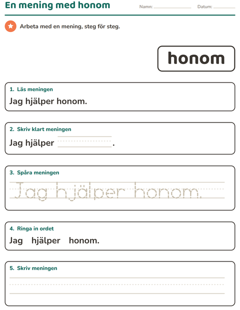 Förhandsvisning av Högfrekventa ord-arbetsblad för Förskoleklass