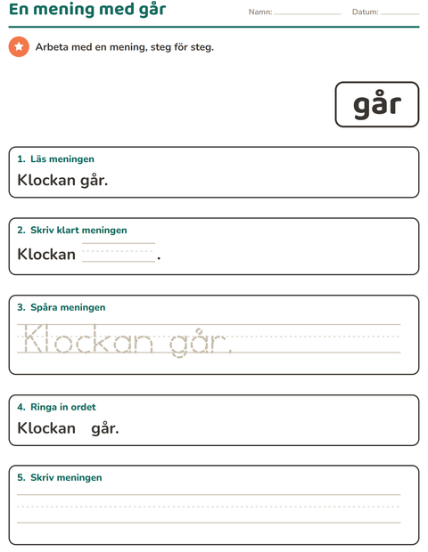 Förhandsvisning av Högfrekventa ord-arbetsblad för Förskoleklass