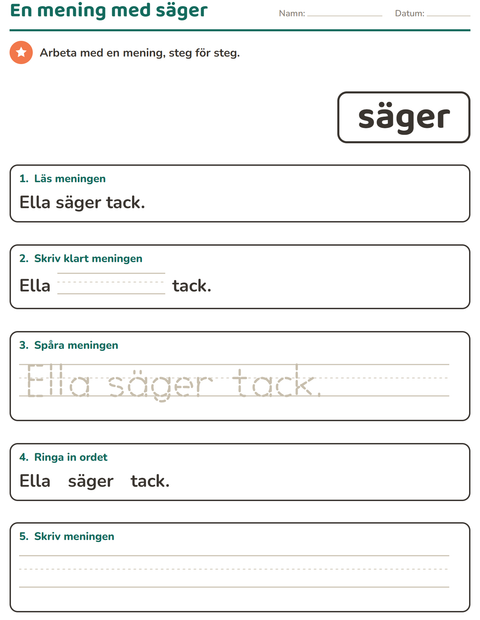 Förhandsvisning av Högfrekventa ord-arbetsblad för Förskoleklass