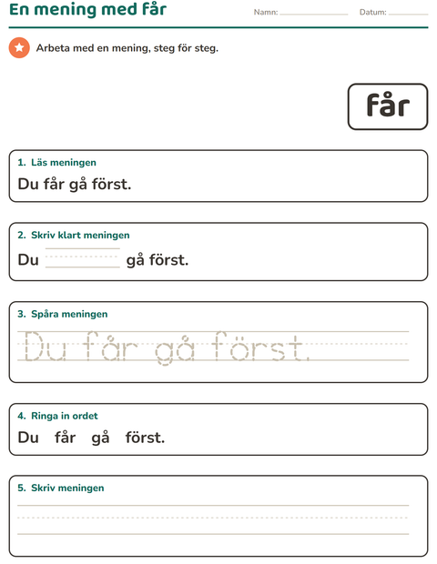 Förhandsvisning av Högfrekventa ord-arbetsblad för Förskoleklass