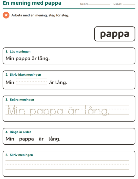 Förhandsvisning av Högfrekventa ord-arbetsblad för Förskoleklass
