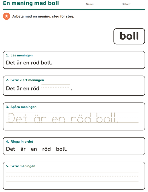 Förhandsvisning av Högfrekventa ord-arbetsblad för Förskoleklass