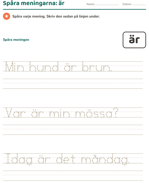 Förhandsvisning av Högfrekventa ord-arbetsblad för Förskoleklass