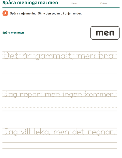 Förhandsvisning av Högfrekventa ord-arbetsblad för Förskoleklass