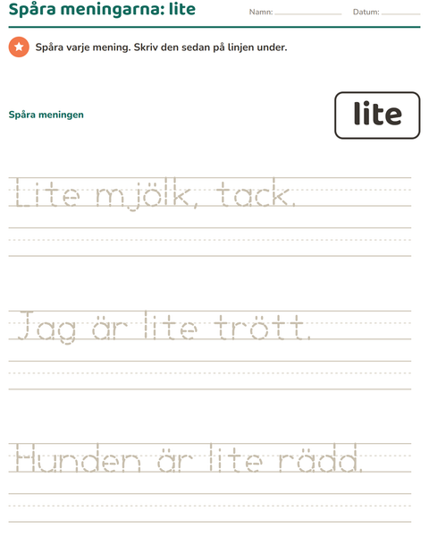 Förhandsvisning av Högfrekventa ord-arbetsblad för Förskoleklass