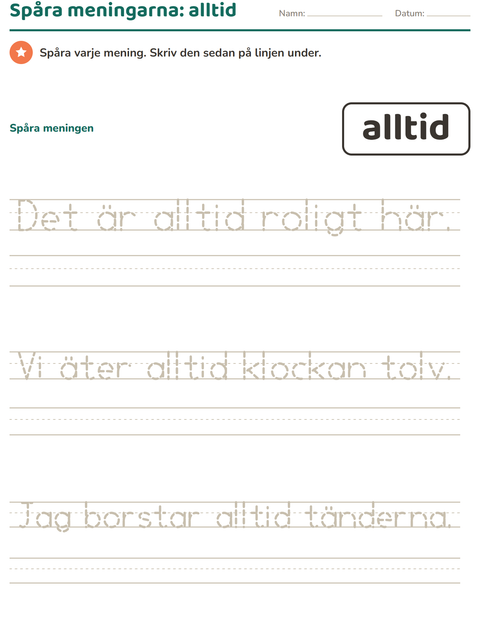 Förhandsvisning av Högfrekventa ord-arbetsblad för Förskoleklass