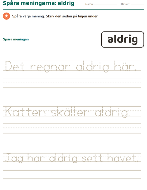 Förhandsvisning av Högfrekventa ord-arbetsblad för Förskoleklass
