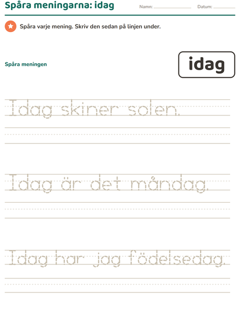 Förhandsvisning av Högfrekventa ord-arbetsblad för Förskoleklass