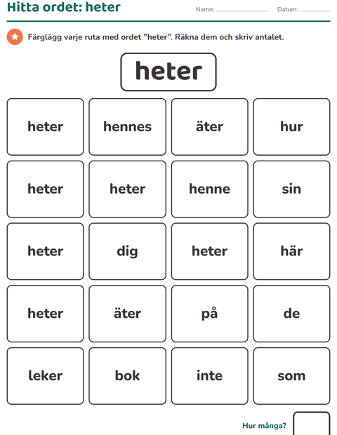 Förhandsvisning av Högfrekventa ord-arbetsblad för Förskoleklass