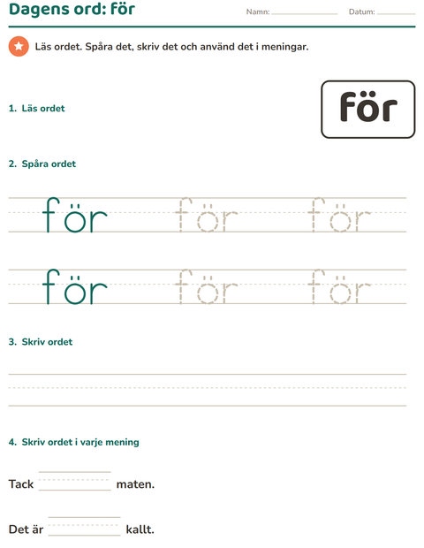 Förhandsvisning av Högfrekventa ord-arbetsblad för Förskoleklass