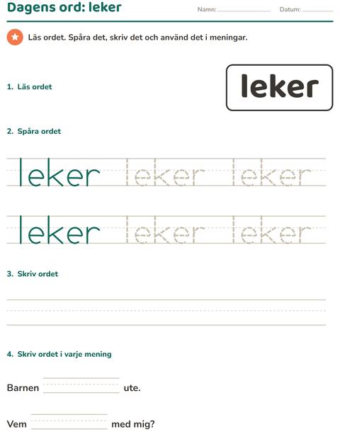 Förhandsvisning av Högfrekventa ord-arbetsblad för Förskoleklass