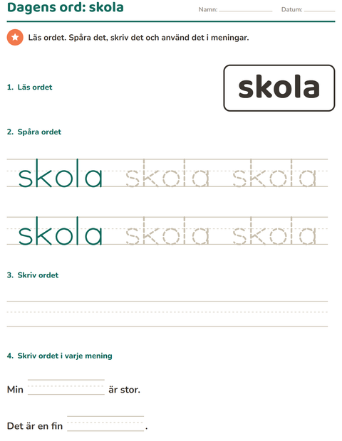 Förhandsvisning av Högfrekventa ord-arbetsblad för Förskoleklass