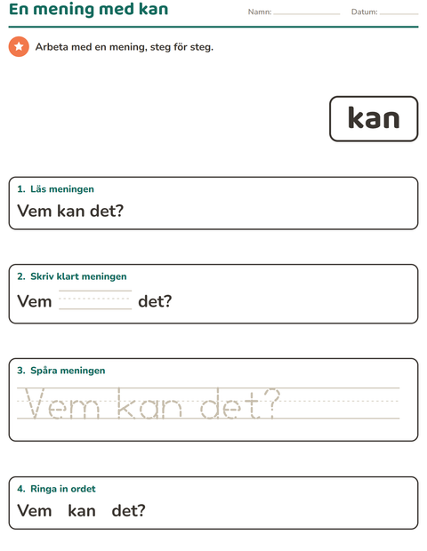 Förhandsvisning av Högfrekventa ord-arbetsblad för Förskoleklass