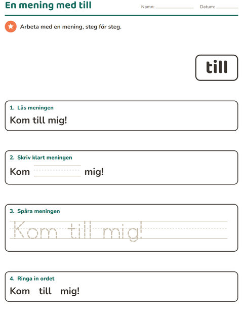 Förhandsvisning av Högfrekventa ord-arbetsblad för Förskoleklass