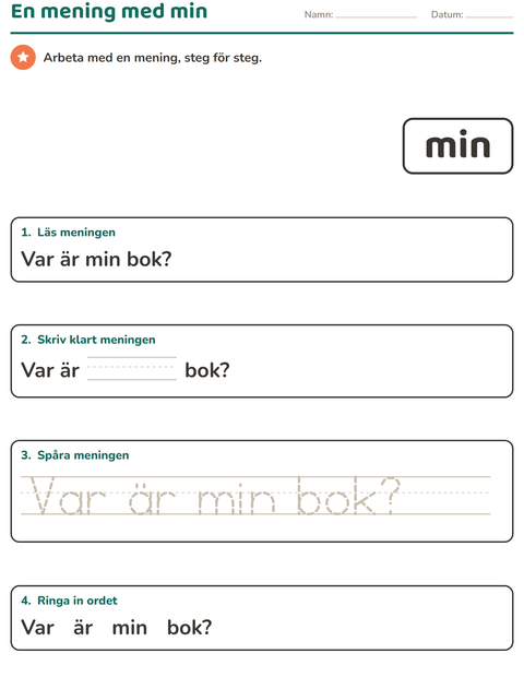 Förhandsvisning av Högfrekventa ord-arbetsblad för Förskoleklass