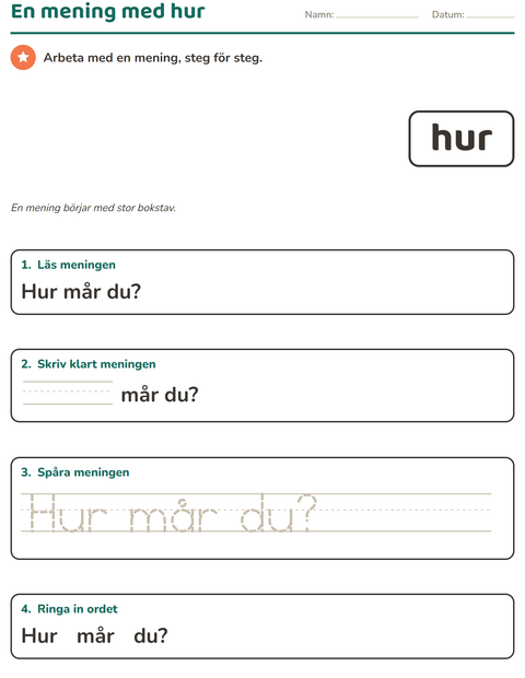 Förhandsvisning av Högfrekventa ord-arbetsblad för Förskoleklass