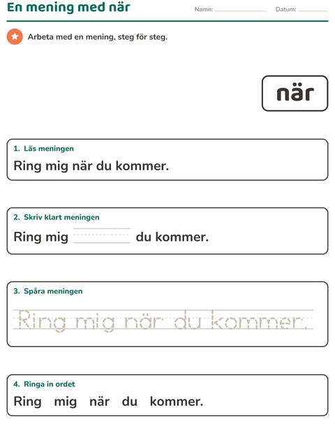 Förhandsvisning av Högfrekventa ord-arbetsblad för Förskoleklass