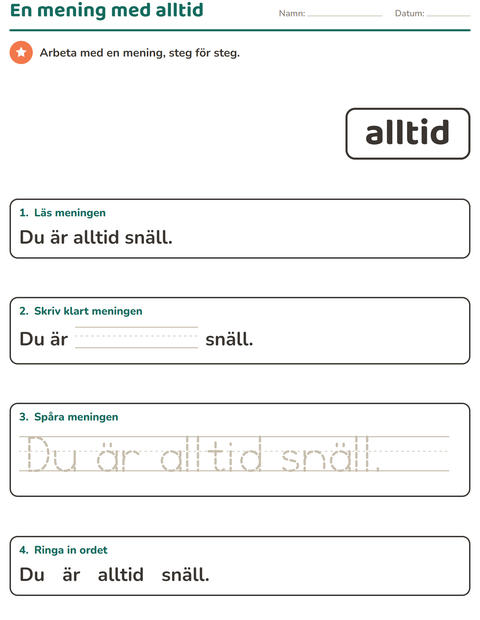 Förhandsvisning av Högfrekventa ord-arbetsblad för Förskoleklass