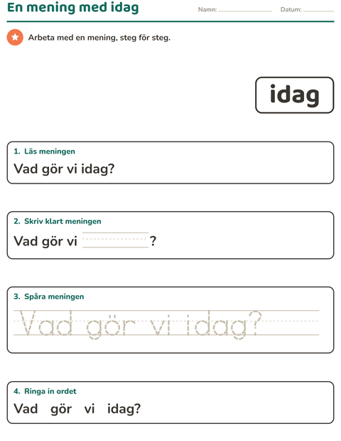 Förhandsvisning av Högfrekventa ord-arbetsblad för Förskoleklass