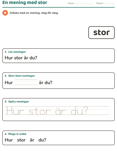 Förhandsvisning av Högfrekventa ord-arbetsblad för Förskoleklass