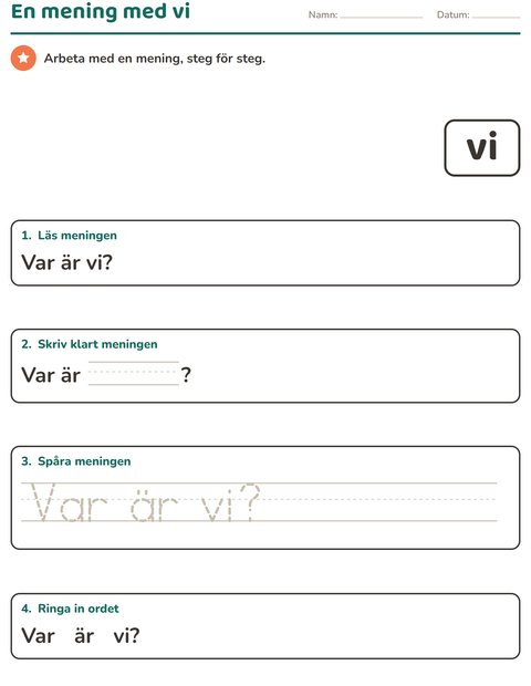 Förhandsvisning av Högfrekventa ord-arbetsblad för Förskoleklass
