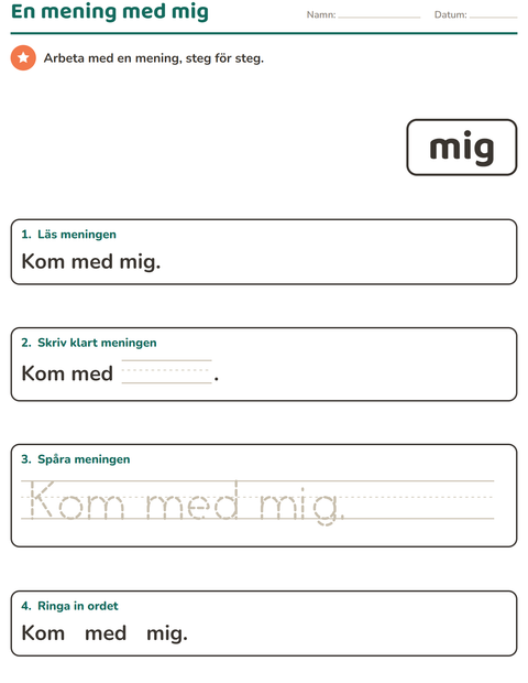 Förhandsvisning av Högfrekventa ord-arbetsblad för Förskoleklass