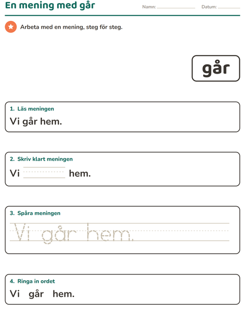 Förhandsvisning av Högfrekventa ord-arbetsblad för Förskoleklass