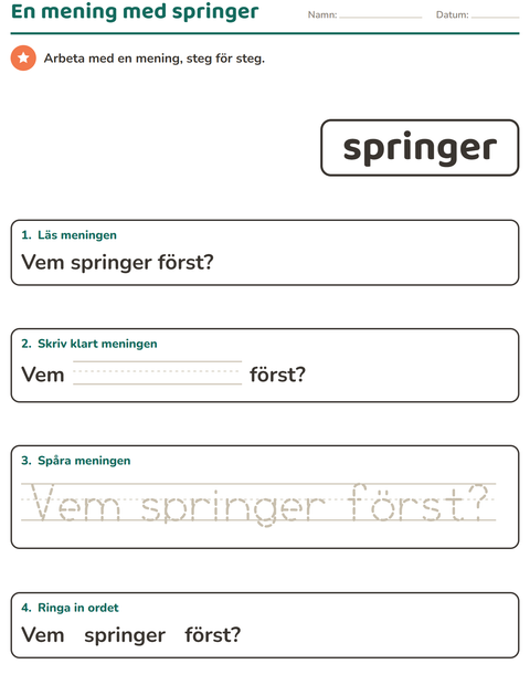 Förhandsvisning av Högfrekventa ord-arbetsblad för Förskoleklass
