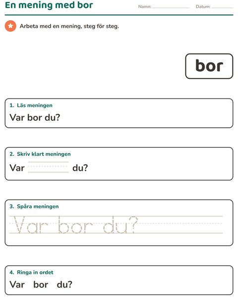 Förhandsvisning av Högfrekventa ord-arbetsblad för Förskoleklass